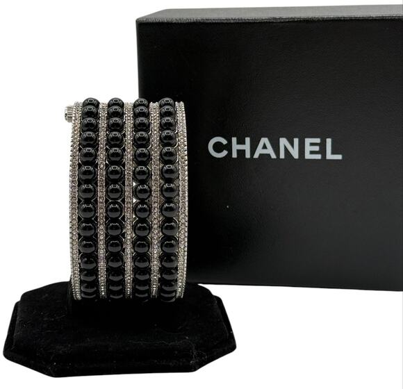 CHANEL Jewelry - Chanel Multi Strand Bead and Crystal Silver Cuff